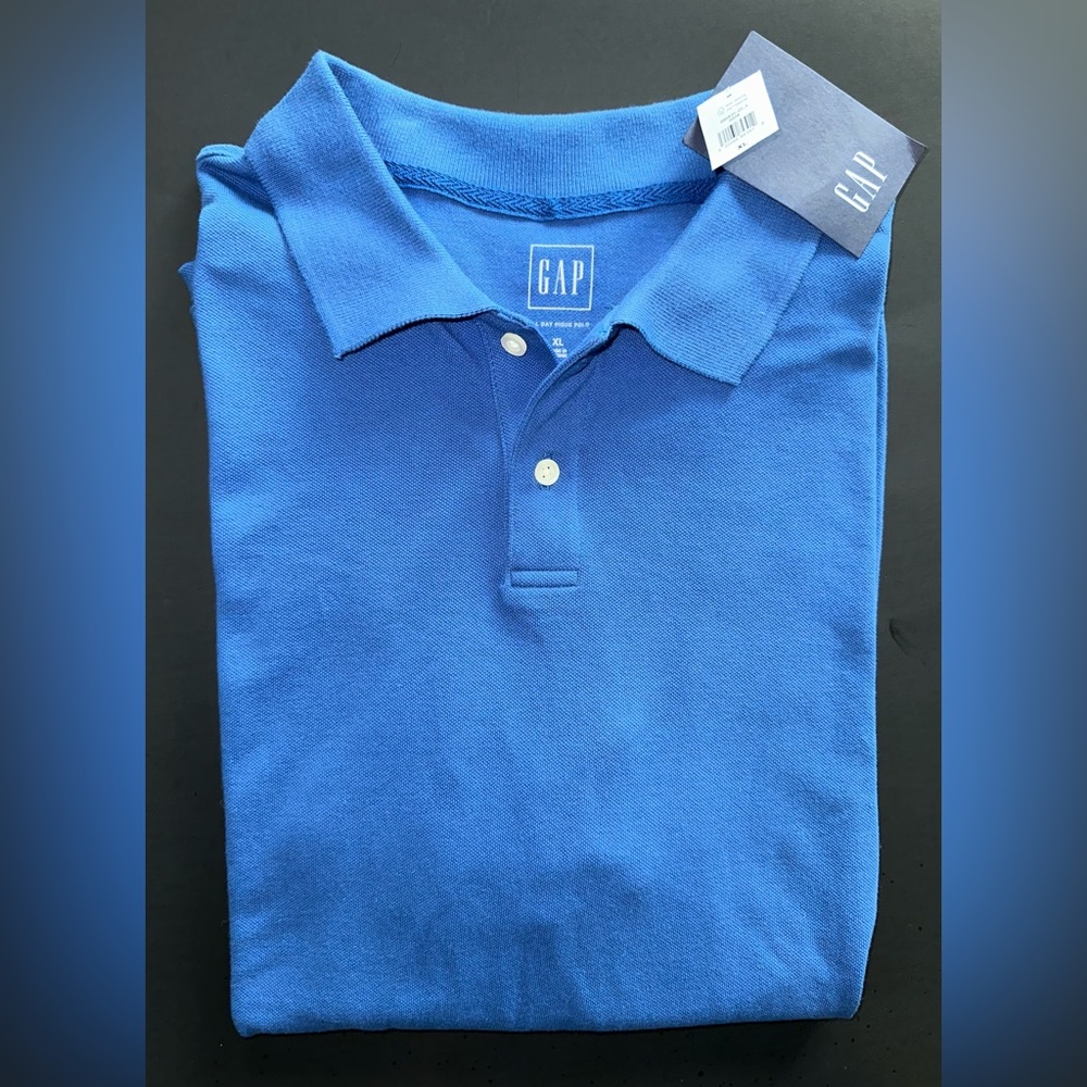 Gap All Day Pique Polo in Blue, short sleeve. Moisture wicking & stretch. Sz XL